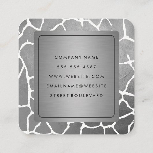 Carte De Visite Carré Métal avec Motif gris chic (Dos)
