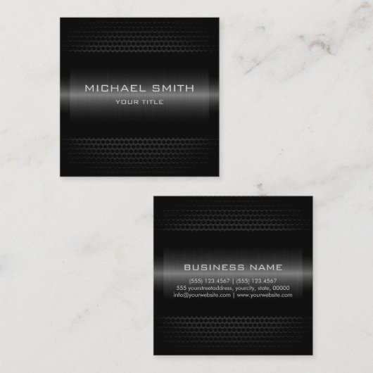 Carte De Visite Carré Métal inoxydable noir élégant fait sur commande (Devant / Derrière)