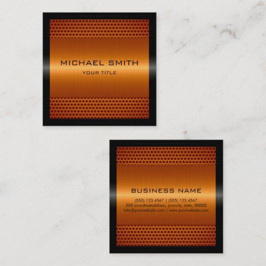 Carte De Visite Carré Métal inoxydable orange élégant fait sur commande (Devant / Derrière)