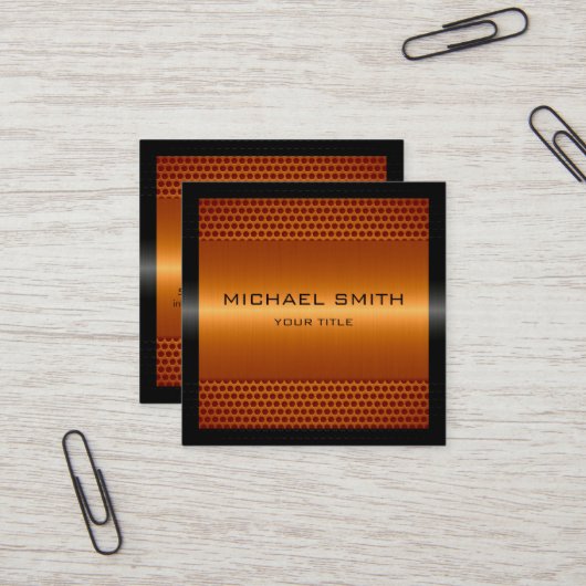 Carte De Visite Carré Métal inoxydable orange élégant fait sur commande (Devant/Arrière en situation)