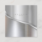 Carte De Visite Carré Métal Vague Argent Deux Tons ID806 Sq (Devant)