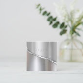 Carte De Visite Carré Métal Vague Argent Deux Tons ID806 Sq (Debout devant)