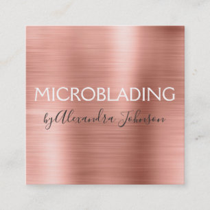 Carte De Visite Carré Microblading en métal brossé rose et Rose