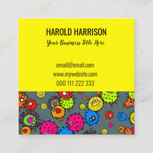 Carte De Visite Carré Microscopique Virus de la santé Bactérie Doodle Mo