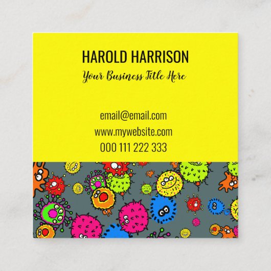 Carte De Visite Carré Microscopique Virus de la santé Bactérie Doodle Mo (Dos)