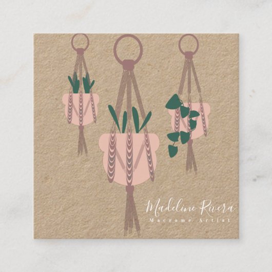 Carte De Visite Carré Mignonne Artiste Macrame Conception artisanale Pla (Devant)