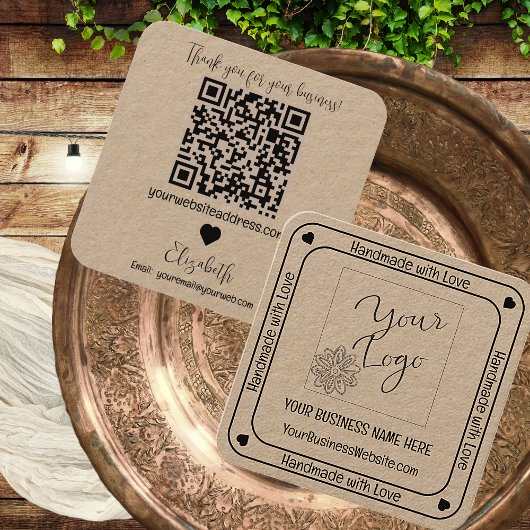 Carte De Visite Carré Mini-artisanal avec Love Business QR Code