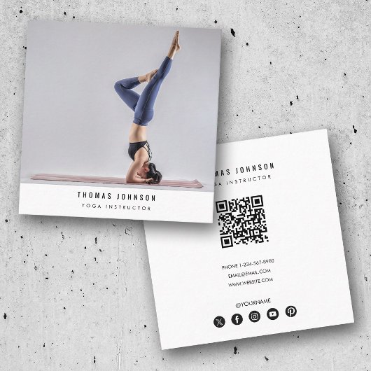 Carte De Visite Carré Mini instructeur de yoga Fitness QR Code