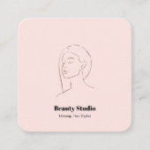 Carte De Visite Carré Mini-Visage Logo Coiffure Beauté Maquillage rose (Devant)