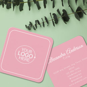 Carte De Visite Carré Minimal Ajoutez Votre Logo Blush Pink Calligraphy