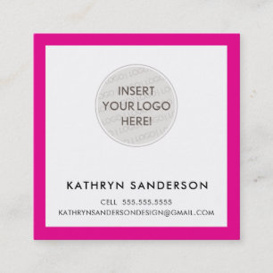 Carte De Visite Carré MINIMAL PERSONNALISÉ LOGO moderne chic rose chaud