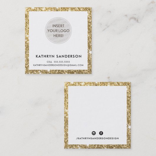 Carte De Visite Carré MINIMAL PERSONNALISÉ LOGO parties scintillant d'or (Devant / Derrière)