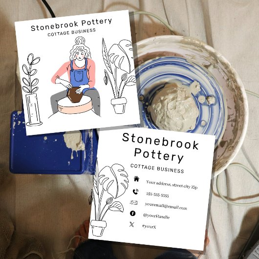 Carte De Visite Carré Minimal Woman Illustration Pottery Wheel | Square 