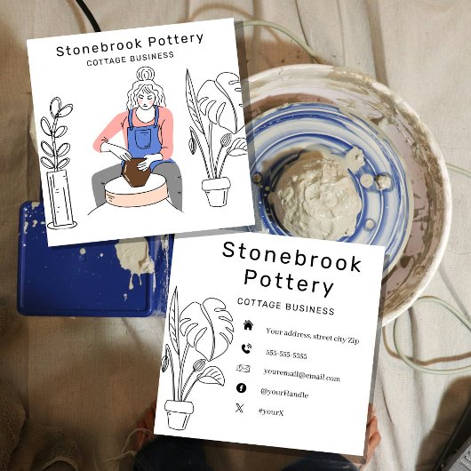 Carte De Visite Carré Minimal Woman Illustration Pottery Wheel | Square 