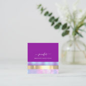 Carte De Visite Carré Minimalisme professionnel Holographique rose rayé (Debout devant)