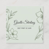 Carte De Visite Carré Minimalist Botanical Sage Green Esthetician (Devant)