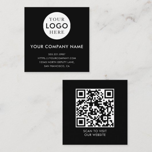 Carte De Visite Carré Minimalist Logo Professional Black QR Code (Devant / Derrière)