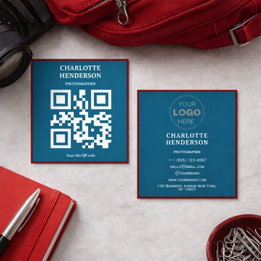 Carte De Visite Carré Minimalist QR Code Professional Design