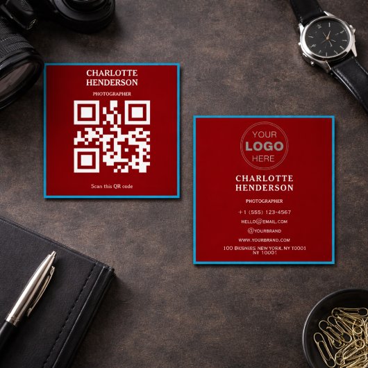 Carte De Visite Carré Minimalist QR Code Professional Design 