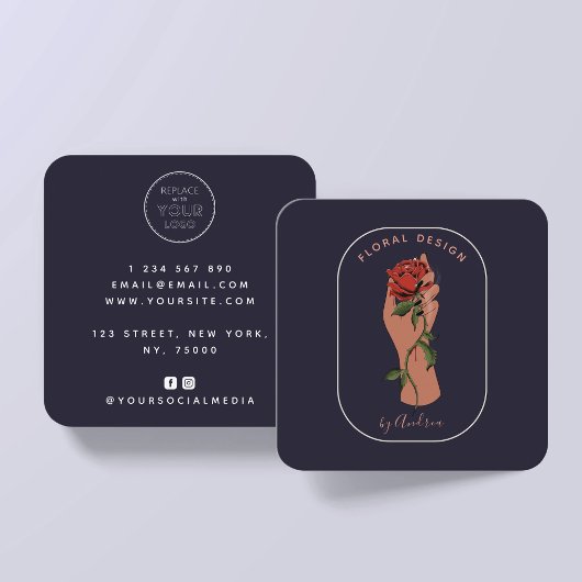 Carte De Visite Carré Minimalist Rose Hand Logo
