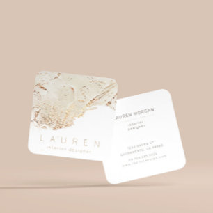 Carte De Visite Carré minimalist script textured gold Business Card