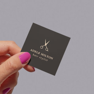 Carte De Visite Carré Minimaliste Élégant Ciseaux Rose Foncé Coiffeur