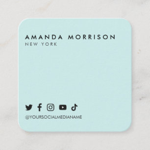 Carte De Visite Carré Minimaliste Média Social Professionnel Menthe