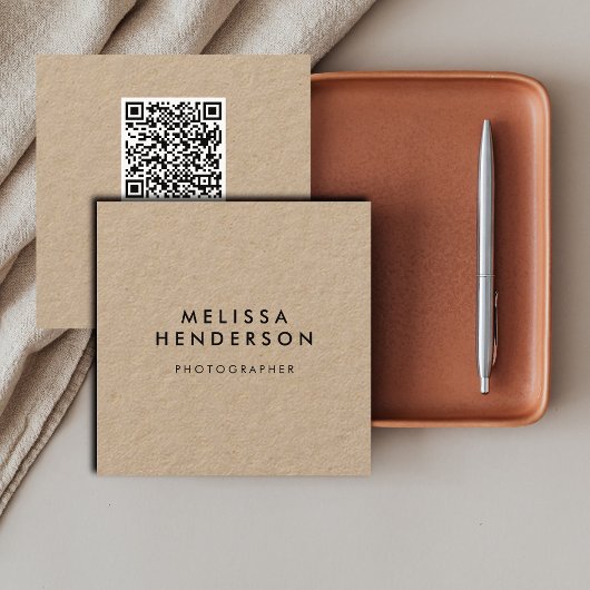 Carte De Visite Carré Minimaliste moderne QR Code Kraft