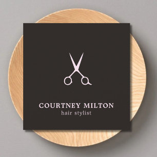 Carte De Visite Carré Minimaliste simple noir rose pâle coiffure Stylist