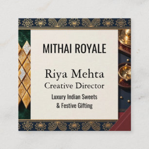 Carte De Visite Carré Mithai Royale Émeraude Paisley Art Motif Lotus Or