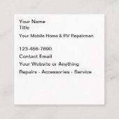 Carte De Visite Carré Mobile RV Motorhome Repair Mechanic (Dos)
