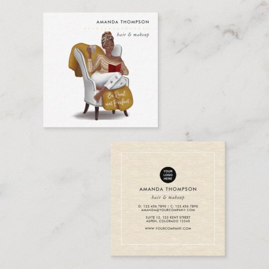 Carte De Visite Carré Mode beauté femme noire (Devant / Derrière)