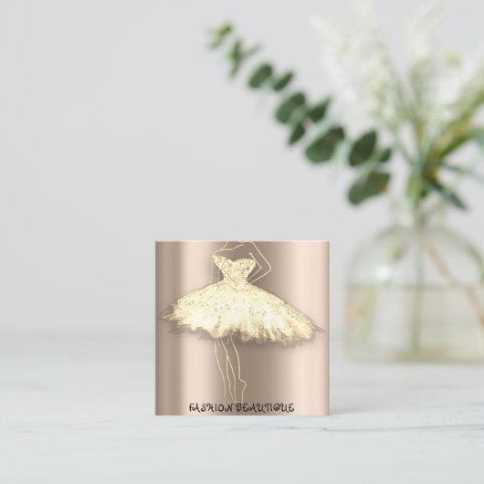 Carte De Visite Carré Mode Beauté Robe personnalisée QR Logo Rose Blush (Debout devant)