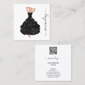 Carte De Visite Carré Mode Designer Black Dress Logo QR Code Blanc (Devant / Derrière)