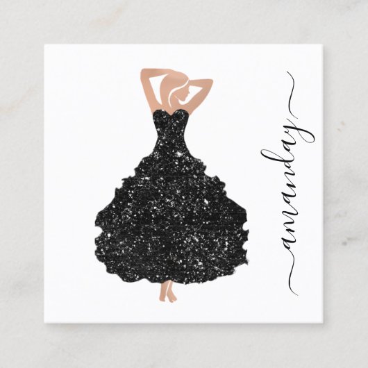 Carte De Visite Carré Mode Designer Black Dress Logo QR Code Blanc (Devant)