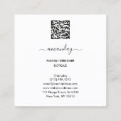 Carte De Visite Carré Mode Designer Black Dress Logo QR Code Blanc (Dos)