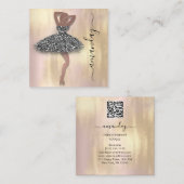 Carte De Visite Carré Mode Designer Boutique Rose Robe noire QR Code (Devant / Derrière)