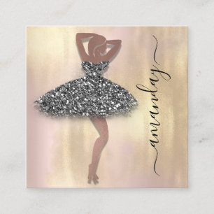 Carte De Visite Carré Mode Designer Boutique Rose Robe noire QR Code