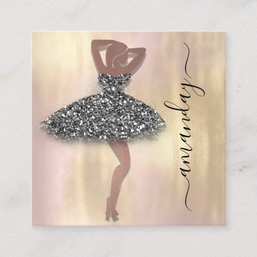 Carte De Visite Carré Mode Designer Boutique Rose Robe noire QR Code (Devant)