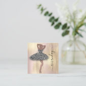 Carte De Visite Carré Mode Designer Boutique Rose Robe noire QR Code (Debout devant)