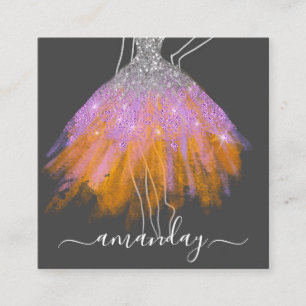 Carte De Visite Carré Mode Gris Parties scintillant Robe Logo QR Stylist