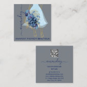 Carte De Visite Carré Mode or bleu robe logo QRCode Floral (Devant / Derrière)