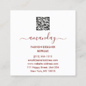 Carte De Visite Carré Mode Or Floral Robe Logo QRCode dentelle blanche (Dos)