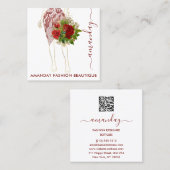 Carte De Visite Carré Mode Or Floral Robe Logo QRCode Wreath Blanc (Devant / Derrière)
