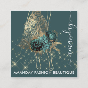 Carte De Visite Carré Mode or rouge vêtement logo QRCode personnalisé 