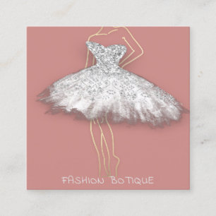 Carte De Visite Carré Mode Robe Blush Logo QR Styliste Body Boutique