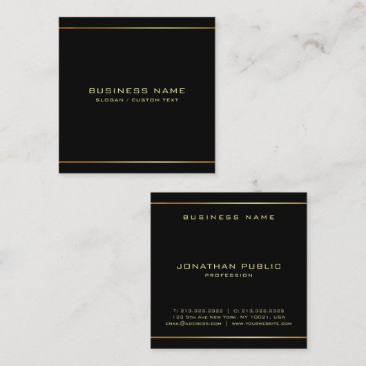 Carte De Visite Carré Modèle Black & Gold personnalisé (Devant / Derrière)