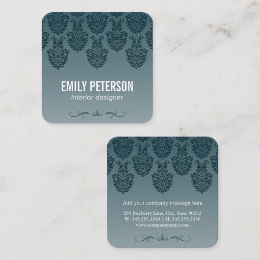 Carte De Visite Carré Modèle Damask (Devant / Derrière)