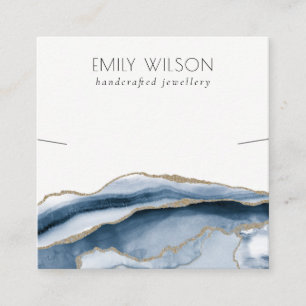 Carte De Visite Carré Modèle de bande de collier bleu or Agate Abstrait