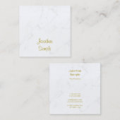 Carte De Visite Carré Modèle de luxe Marbre blanc moderne Gold Script (Devant / Derrière)